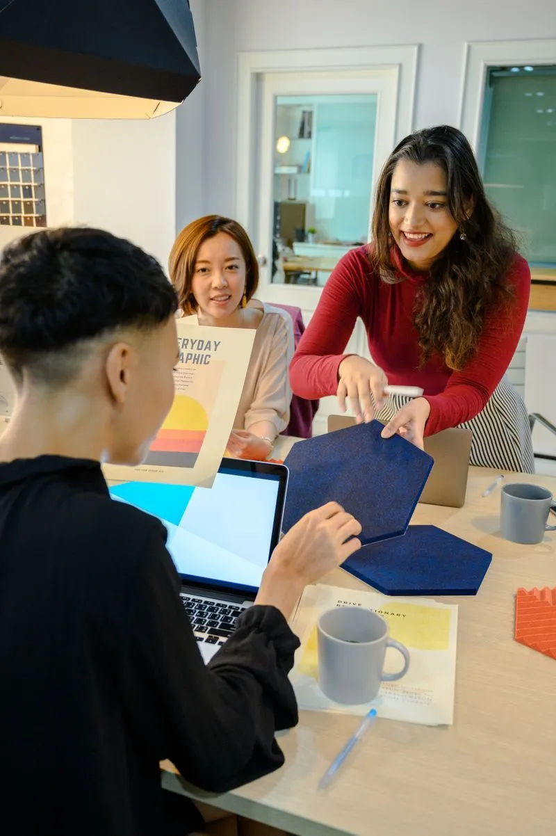 Network members discussing a product sample