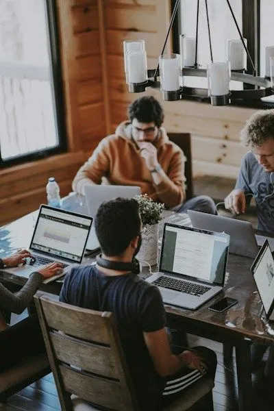 Team discussion in a bright studio